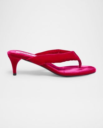 Alaia Velvet Kitten-Heel Thong Sandals