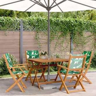 Berkfield Home 5 Piece Garden Dining Set Leaf Pattern Fabric & Solid Wood in Green
