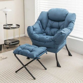 Costway Lazy Chair with Ottoman Modern Leisure Reading Chair Lounge Chair with Pillow