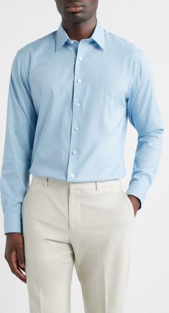 Nordstrom Trim Fit Geometric Print Premium Performance Linen Twill Dress Shirt in Blue Lorenzo Geo at Nordstrom, Size 16.5 - 36