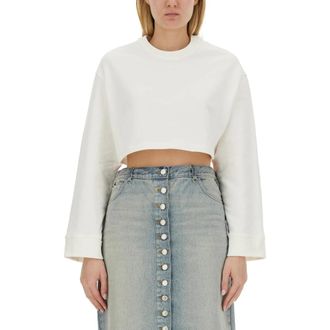 Courr&egrave;ges Cocoon Fleece Cropped Sweater - Dames - Sweatshirts - Wit - M - Hoodies & sweatvesten