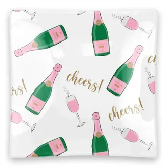 Clairebella Glass Champagne Square Trinket Tray In White