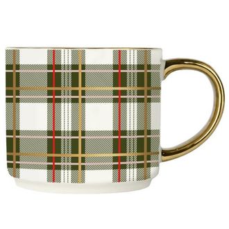 Sweet Water Decor Gold Handle Holiday Coffee Mug in Green Plaid at Nordstrom