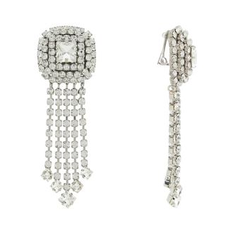 Alessandra Rich Earrings, female, Gray, ONE SIZE, Crystal Drop Clip-On Earrings