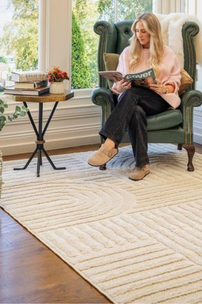 Kukoon Beige Groove Abstract Living Area Rug | Size: 190 cm x 280 cm
