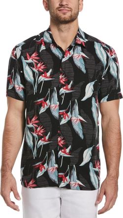 Cubavera Shirt Men Jet Black Tropical Floral Short Sleeve Button Up UPS1163