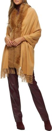 Gorski Cashmere Stole With Trim in Light Camel at Nordstrom