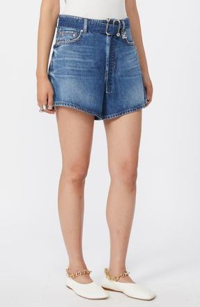 Sportmax Fiesta High Waist Belted Denim Shorts in Midnight Blue at Nordstrom, Size 12