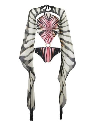Roberto Cavalli print-patterned ring-detail swimsuit - women - Fabric - L - Pink