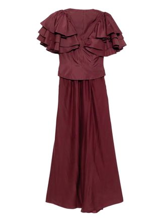 Saiid Kobeisy ruffled taffeta jumpsuit - Red
