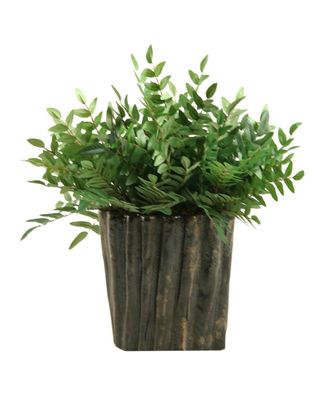 D&W Silks Green Locust Spray In Oval Ceramic Planter