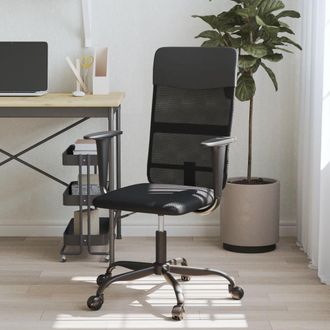 vidaXL Silla De Oficina Altura Ajustable Tela Malla Y Cuero Pe Negro Vidaxl