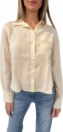 Splendid Stella Linen Trim Button Down Shirt In Antique Pearl