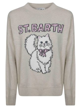 MC2 Saint Barth Tessa Cat Graphic Ribbed Crewneck Sweater