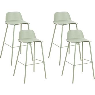 Beliani Conjunto De 4 Sillas De Bar Modernas Taburetes Asiento De Pl&aacute;stico Sint&eacute;tico Verde Pistacho Pastel Claro Patas De Metal Pintado Sillas De Cocina Mora