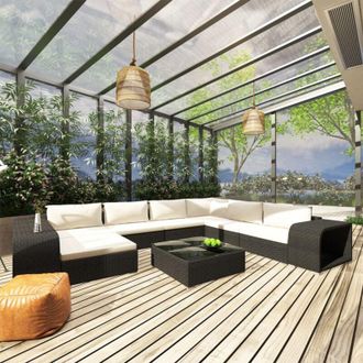 vidaXL Vidaxl - Set Divani da Giardino 10 pz con Cuscini in Polyrattan Nero