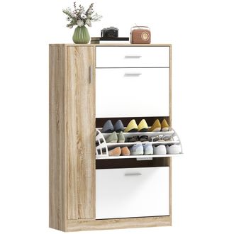 OEM Mueble Zapatero De 3 Puertas Para 18-27 Pares De Zapatos Zapatero Moderno Con Caj&oacute;n Y Puerta 84x30x132 Cm Natural