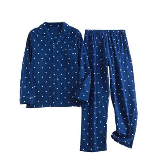 Generic Mens Pyjamas Set Long Sleeve Pyjamas with Bottoms Loose Cotton Rich Top Brushed Fleece Bottoms Top Warm Pants PJ Nightwear Loungewear Set Winter Gift 