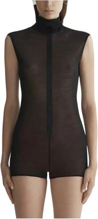 MUGLER Sleeveless Tuxedo Bodysuit - Dames - Bodies - Zwart - M - Tops