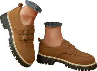 Generic Womens Slip On Loafers Platform Chunky Loafer Lug Sole Suede Work Business Casual Dress Shoes Orthopedic Loafers for Women Fashion Round Toe Comfortab