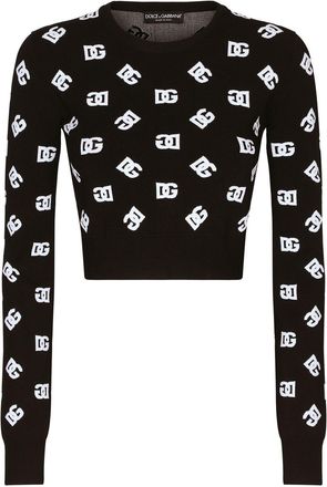 Dolce & Gabbana DG-logo jacquard sweater - women - Polyester/Rayon - 36 - Black