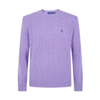 Polo Ralph Lauren Wol & Kasjmier Kabelgebreide Trui - Heren - Ronde hals truien - Paars - M - Wol - Truien & Vesten