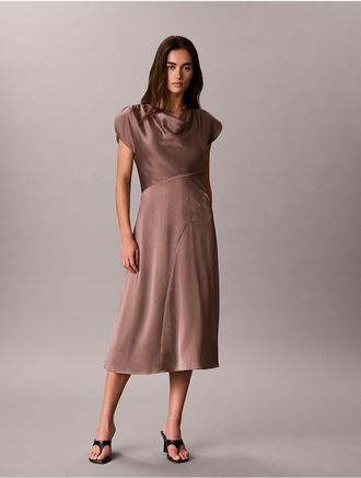 Calvin Klein Womens Hammered Satin Midi Dress - Grey - XL