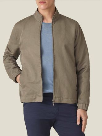 Luca Faloni Nocciola Brown Linen-Cotton Bomber Jacket