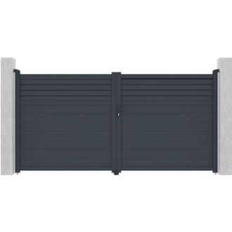 Vente-Unique Cancello a battente L355 x H181 cm Alluminio a persiana Antracite - VIAZO