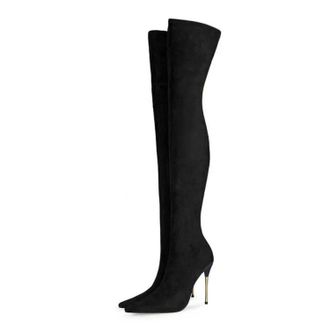 Generic Black,7.5 UK,Womens Thigh High Boots Faux Suede Elasticity Heels Over The Knee Boot Pointed Toe Fashion Fall Winter Stiletto Heel Dress Shoes