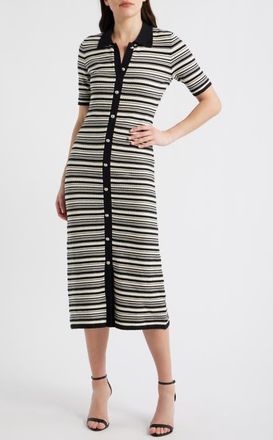 Elie Tahari The Lucine Midi Sweater Dress in Noir/Ivory at Nordstrom, Size X-Large