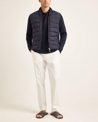 Orlebar Brown Wallace Down Quilted Knitted Sleeve Merino Jacket in Night Iris at Nordstrom, Size Medium