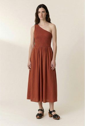Leon & Harper Asymmetrische gesmokte wijde midi-jurk, RAHUL
