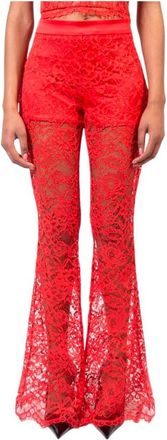 Doris S Rode Kant Elegante Broek - Dames - Wijde Broeken - Rood - S - Satijn - Broeken