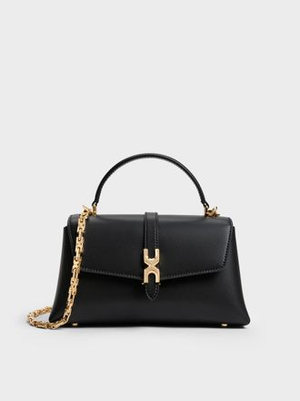 Charles & Keith Adalyn Metallic-Buckle Chain-Strap Top Handle Bag