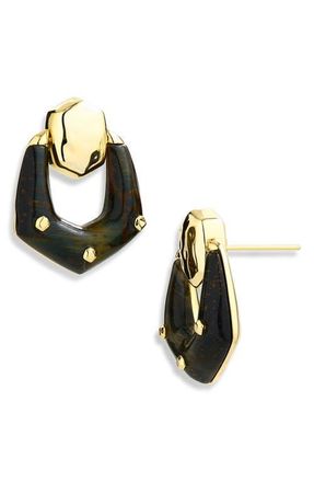 Kendra Scott Embry Gold Open Frame Earrings in Gold Dark Brown Tigers Eye at Nordstrom
