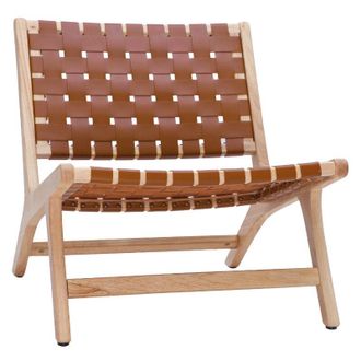Miliboo Poltrona etnica in legno e strisce intrecciate marrone BONDI