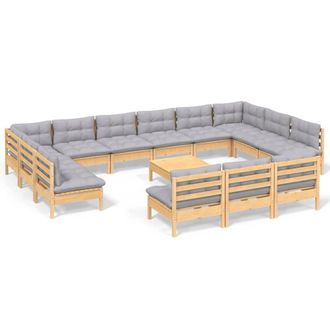 vidaXL Muebles De Jard&iacute;n 14 Pzas Y Cojines Gris Madera Maciza De Pino Vidaxl
