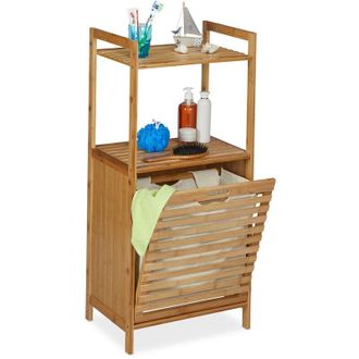Relaxdays Relaxdays - Shelving Unit with Laundry Basket, Folding Washing Hamper, Bathroom, hwd 100 x 45.5 x 33.5 cm, Bamboo, Natural
