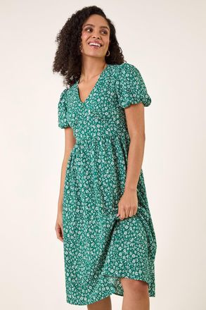 Roman Ditsy Print V-Neck Midi Dress