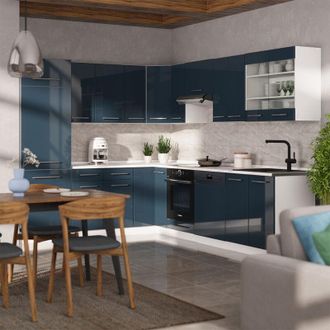 Vicco Cocina Esquinera Fame-line, Azul Oscuro Alto Brillo/blanco, 287 X 227 Cm Sin Encimera