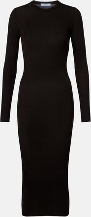 Prada Ribbed-knit virgin wool midi dress