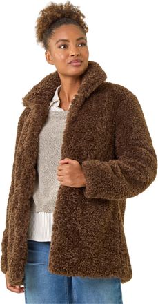 Roman Womens Curly Soft Borg Coat - Brown - Size 18 UK