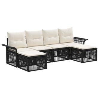 vidaXL Conjunto De Sof&aacute;s De Jard&iacute;n 6 Pcs Negro Rat&aacute;n Sint&eacute;tico Vidaxl