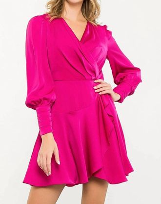 THML Clothing Womens Long Sleeve Flutter Dress In Magenta