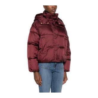 Twinset Jassen, Dames, Rood, S, Leer, Gewatteerd jack met capuchon