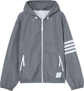 Thom Browne 4-Bar stripe hooded jacket - men - Polyamide - 2 - Grey