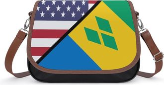Generic USA And The Grenadines Flag Crossbody Bag Womens Handbag PU Message Bags Shoulder Purse with Adjustable Strap