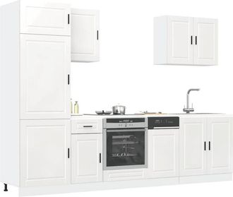 vidaXL Vidaxl - Conjunto De Armarios De Cocina porto De 7 Piezas En Madera De Ingenier&iacute;a Blanca Brillante