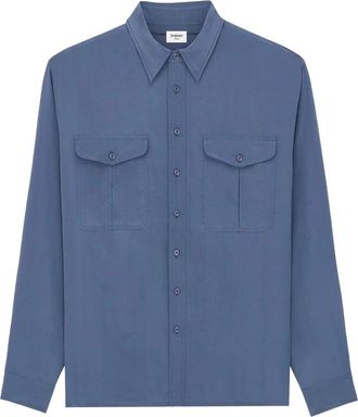 Saint Laurent Overhemd van viscose en zijde - Heren - Casual Overhemden - Blauw - L - Leer - Overhemden